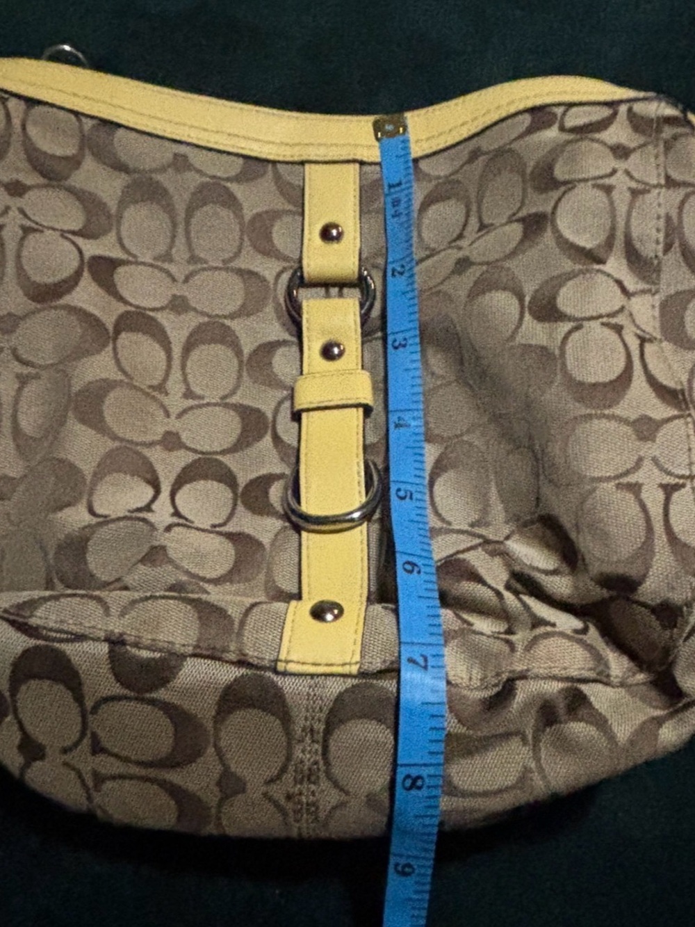 Coach Signature Brown & Tan Canvas Shoulder Bag with Leather Yellow Trim - Picture 3 of 7